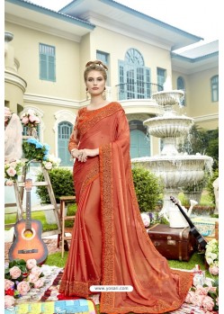 Orange Latest Designer Party Wear Georgette Sari