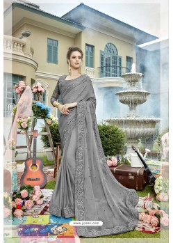 Grey Latest Designer Party Wear Georgette Sari