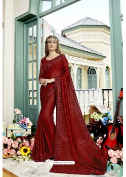 Maroon Latest Designer Party Wear Georgette Sari