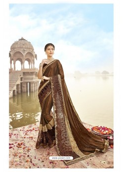 Brown Designer Party Wear Crepe Silk With Net Sari