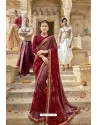 Maroon Designer Party Wear Crepe Silk With Net Sari