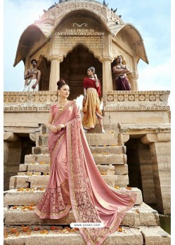 Pink Designer Party Wear Crepe Silk With Net Sari