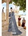 Grey Designer Party Wear Crepe Silk With Net Sari