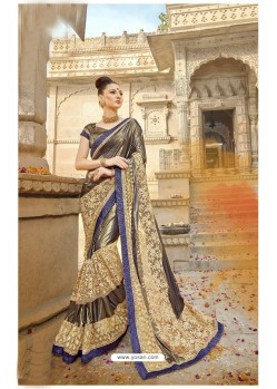 Beige Designer Party Wear Crepe Silk With Net Sari