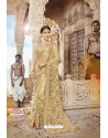 Gold Designer Party Wear Crepe Silk With Net Sari