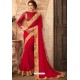 Red Embroidered Designer Party Wear Georgette Sari