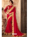 Red Embroidered Designer Party Wear Georgette Sari