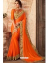 Orange Embroidered Designer Party Wear Georgette Sari