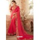 Dark Peach Embroidered Designer Party Wear Georgette Sari