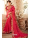 Dark Peach Embroidered Designer Party Wear Georgette Sari