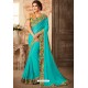 Turquoise Embroidered Designer Party Wear Georgette Sari