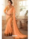 Light Orange Embroidered Designer Party Wear Georgette Sari