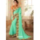 Sky Blue Embroidered Designer Party Wear Georgette Sari