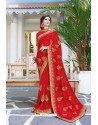 Red Designer Fancy Party Wear Georgette Silk Sari
