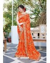 Orange Designer Fancy Party Wear Georgette Silk Sari