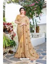 Cream Designer Fancy Party Wear Georgette Silk Sari