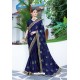 Navy Blue Designer Fancy Party Wear Georgette Silk Sari