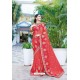 Dark Peach Designer Fancy Party Wear Georgette Silk Sari