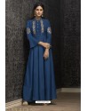 Dark Blue Maslin Embroidered Designer Gown