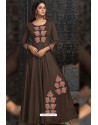 Coffee Brown Maslin Embroidered Designer Gown
