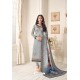 Grey Satin Georgette Heavy Embroidered Churidar Suit