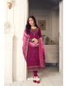 Purple Satin Georgette Heavy Embroidered Churidar Suit