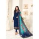 Navy Blue Satin Georgette Heavy Embroidered Churidar Suit
