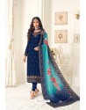 Navy Blue Satin Georgette Heavy Embroidered Churidar Suit