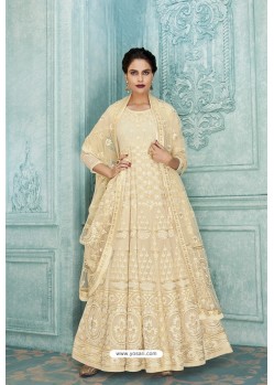 Cream Heavy Faux Georgette Designer Anarkali Suit