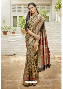 Beige Designer Classic Art Silk Sari