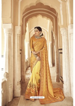 Mustard Designer Fancy Party Wear Georgette Sari