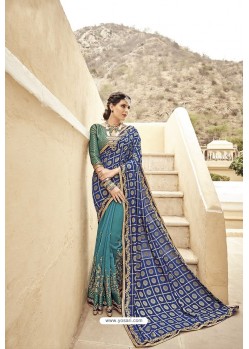 Dark Blue Designer Fancy Party Wear Georgette Sari