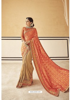 Orange Designer Fancy Party Wear Georgette Sari