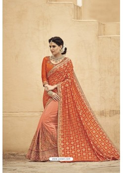 Orange Designer Fancy Party Wear Georgette Sari