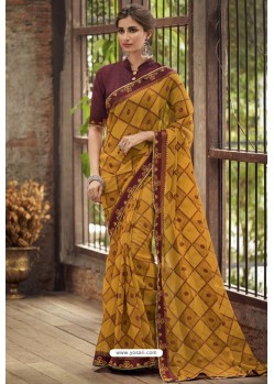 Mustard Designer Brasso Casual Wear Sari