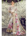 Light Grey Designer Party Wear Digital Printed Silk Sari