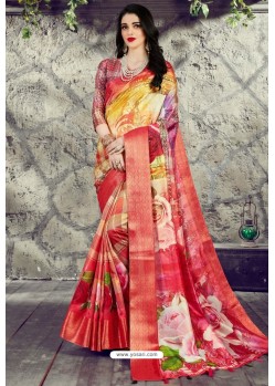 Multi Colour Designer Party Wear Digital Printed Silk Sari