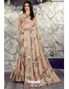 Beige Designer Party Wear Digital Printed Silk Sari