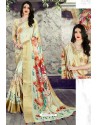 Off White Designer Party Wear Digital Printed Silk Sari