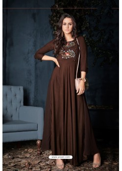 Coffee Designer Readymade Rayon Long Kurti