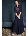 Navy Blue Designer Readymade Rayon Long Kurti