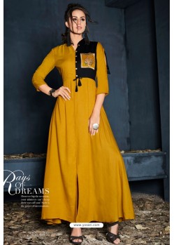 Yellow Designer Readymade Rayon Long Kurti