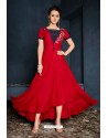 Red Designer Readymade Rayon Long Kurti