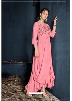 Pink Designer Readymade Rayon Long Kurti