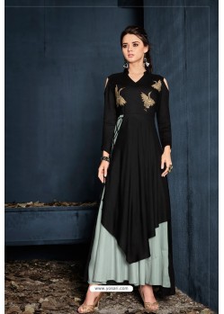 Black Designer Readymade Rayon Long Kurti