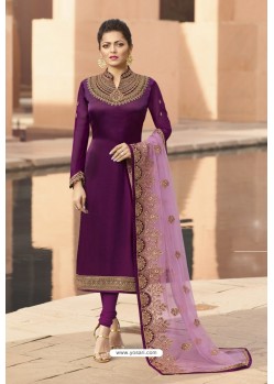 Purple Embroidered Designer Churidar Salwar Suit