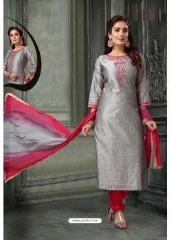 Silver Embroidered Designer Churidar Salwar Suit