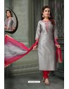 Silver Embroidered Designer Churidar Salwar Suit