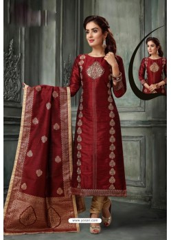 Maroon Embroidered Designer Churidar Salwar Suit