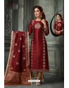 Maroon Embroidered Designer Churidar Salwar Suit